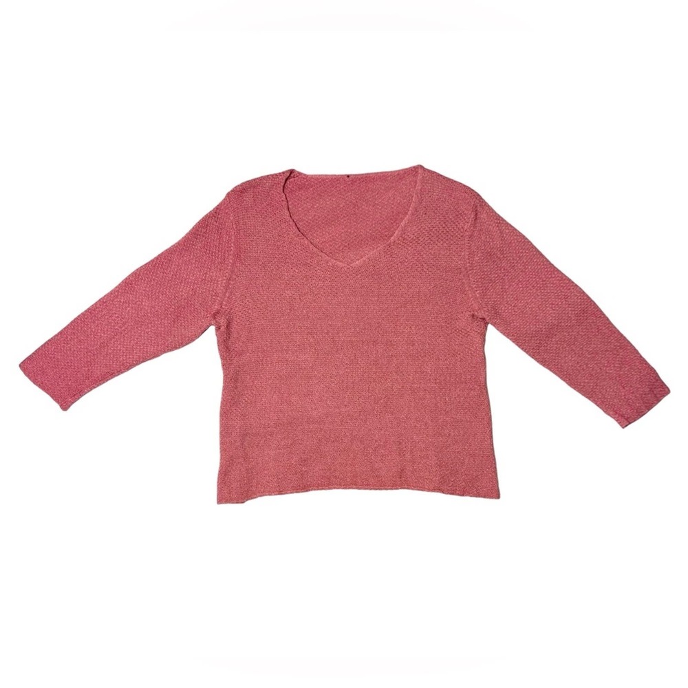 Pink Crochet/Knit V-Neck Shirt